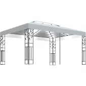 vidaXL Prieel met dubbel dak en LED-lichtslinger 3x4 m wit