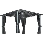 vidaXL Prieel met gordijn LED-lichtslinger 3x3 m aluminium antraciet