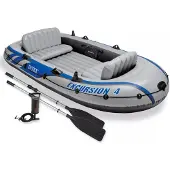 Intex Opblaasboot Set Excursion 4 Vierpersoons Grijs-blauw 351cm