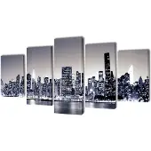 vidaXL Canvas muurdruk set monochroom New York skyline 200 x 100 cm