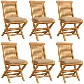 vidaXL Tuinstoelen 6 st met beige kussens massief teakhout