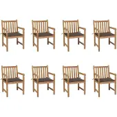 vidaXL Tuinstoelen 8 st met taupe kussens massief teakhout