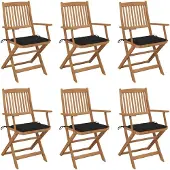 vidaXL Tuinstoelen 6 st inklapbaar met kussens massief acaciahout