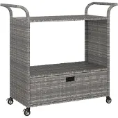 vidaXL Serveerwagen met lade 100x45x97 cm poly rattan grijs