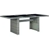 vidaXL Tuintafel, lichtgrijs, polyrotan en gehard glas