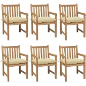 vidaXL Tuinstoelen, 6 stuks, met crème-witte kussens, massief teakhout
