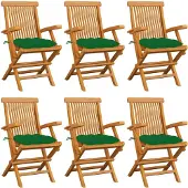 vidaXL Tuinstoelen 6 st met groene kussens massief teakhout