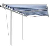 vidaXL Luifel handmatig uittrekbaar met palen 3x2,5 m blauw en wit