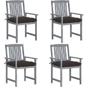 vidaXL Tuinstoelen 4 st met kussens massief acaciahout grijs