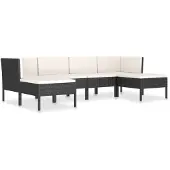 vidaXL 6-delige Loungeset met kussens poly rattan zwart