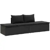 vidaXL Ligbed met kussens poly rattan zwart