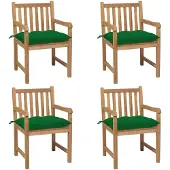 vidaXL Tuinstoelen 4 st met groene kussens massief teakhout