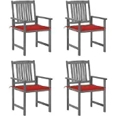 vidaXL Tuinstoelen 4 st met kussens massief acaciahout grijs