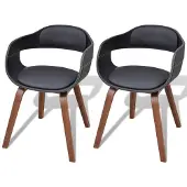 vidaXL Eetkamerstoelen met gebogen houten poten en kunstleer 2 st