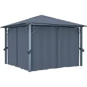 vidaXL Prieel met gordijn 300x300 cm aluminium antraciet