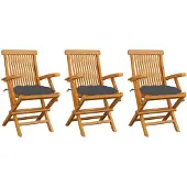 vidaXL Tuinstoelen 3 st met antracietkleurige kussens massief teakhout