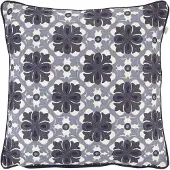 Dutch decor - DALOU - Sierkussen geborduurd 45x45 cm - donkerblauw - wit - grijs - barok dessin - 100% katoen