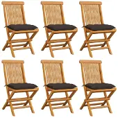 vidaXL Tuinstoelen 6 st met taupe kussens massief teakhout