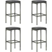 vidaXL Barkrukken met kussens 4 st poly rattan grijs