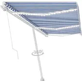 vidaXL Luifel handmatig uittrekbaar met LED 600x350 cm blauw en wit