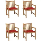 vidaXL Tuinstoelen 4 st met rode kussens massief teakhout