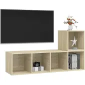vidaXL 2-delige Tv-meubelset bewerkt hout sonoma eikenkleurig