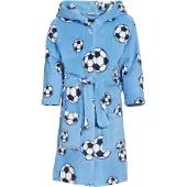 Playshoes fleece badjas Soccer met voetbal dessin lichtblauw All over print - 110/116