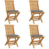 vidaXL Klapstoelen met grijze kussens, 4 stuks, massief teakhout