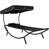 vidaXL Loungebed met luifel en kussen zwart