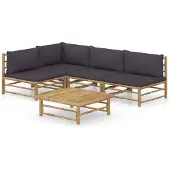 vidaXL 5-delige Loungeset met donkergrijze kussens bamboe