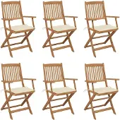 vidaXL Tuinstoelen 6 st inklapbaar met kussens massief acaciahout