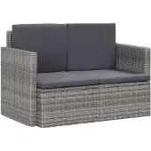 vidaXL Tuinbank 2-zits met kussens poly rattan grijs