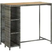 vidaXL Barkruk met plank, grijs, 120x60x110 cm, polyrotan