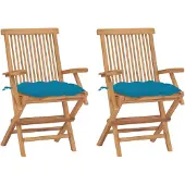 vidaXL Tuinstoelen 2 st met lichtblauwe kussens massief teakhout