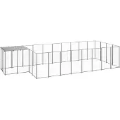 vidaXL Hondenkennel 10,89 m² staal zilverkleurig