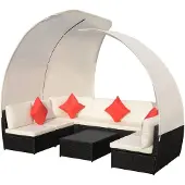 vidaXL Loungeset met luifels poly rattan zwart 34-delig online kopen