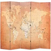 vidaXL Kamerscherm inklapbaar wereldkaart 200x170 cm geel