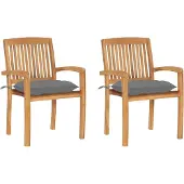 vidaXL Tuinstoelen 2 st met grijze kussens massief teakhout