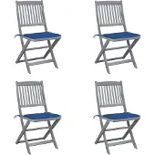 vidaXL Set van 4 klapstoelen met kussens, gemaakt van massief acaciahout.