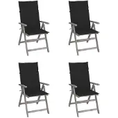 vidaXL Verstelbare stoelen met hoge rugleuning, set van 4, met kussens, massief acaciahout