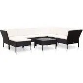 vidaXL 8-delige loungeset voor de tuin met kussens, van polyrotan, zwart