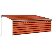 vidaXL Luifel met rolgordijn, LED en windsensor 4,5x3 m oranje bruin