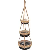 Clayre & Eef Plantenhanger Ø 24x83 cm Bruin Zwart Zeegras Rond Hangpot Bruin Hangpot