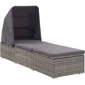 vidaXL Ligbed met luifel en kussen poly rattan grijs