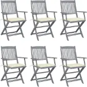 vidaXL Inklapbare stoelen 6 st met kussens massief acaciahout