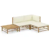 vidaXL 4-delige Loungeset met crèmewitte kussens bamboe