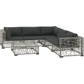 vidaXL 6-delige Loungeset met kussens poly rattan grijs