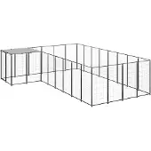 vidaXL Hondenkennel 10,89 m² staal zwart