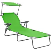 vidaXL Zonnebed met zonnedak, staal, groen