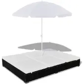 vidaXL Loungebed met parasol poly rattan zwart